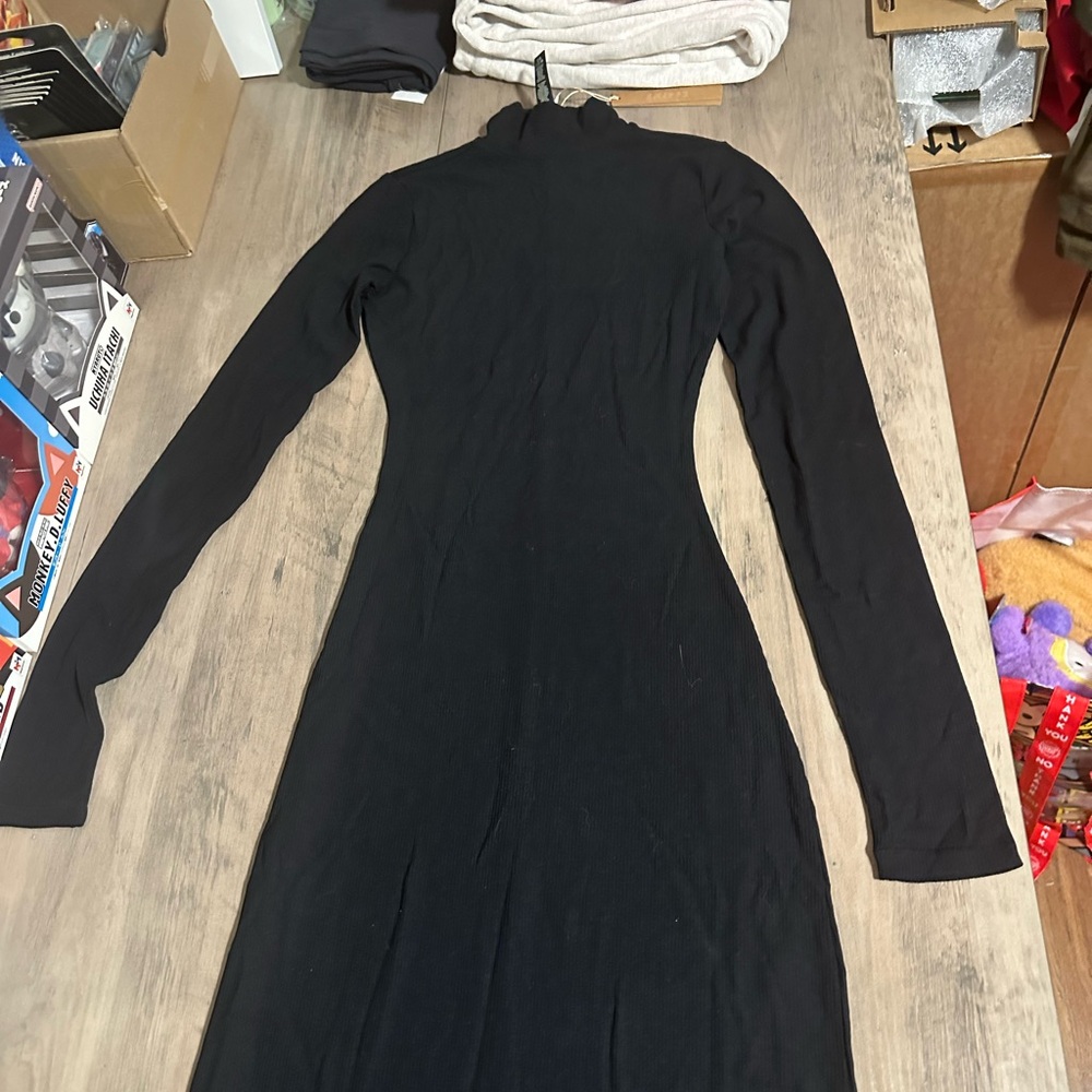 NWT SKIMS Black soft lounge mock turtleneck sleeve dress - Picture 6 of 8